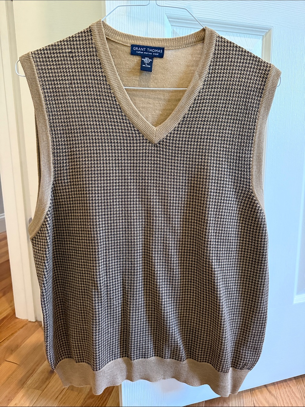 Grant Thomas Men’s V-Neck Sweater Vest in Tan and Brown